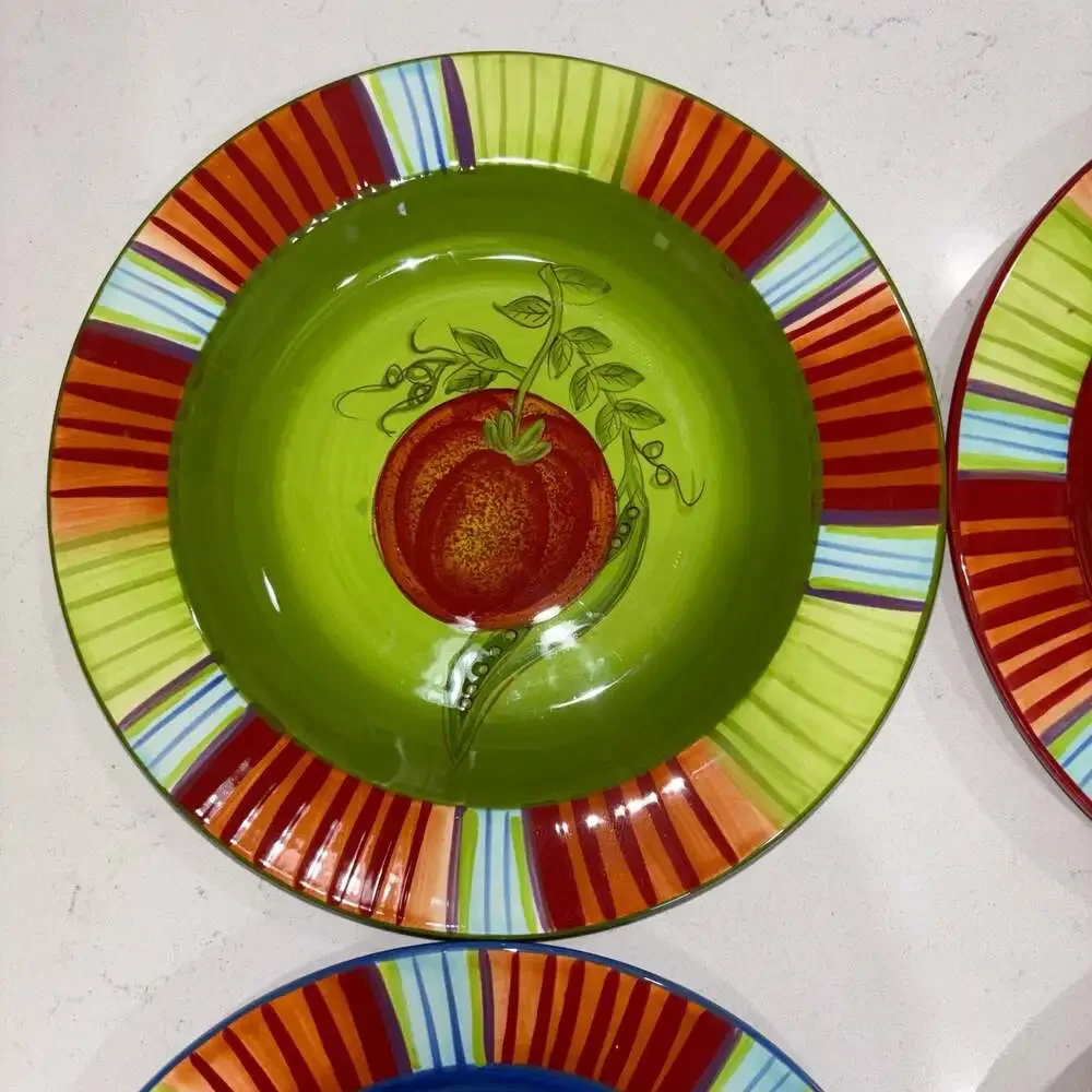 Laurie Gates Market Garden Set of 4 Assorted Vegetable Dinner Plates